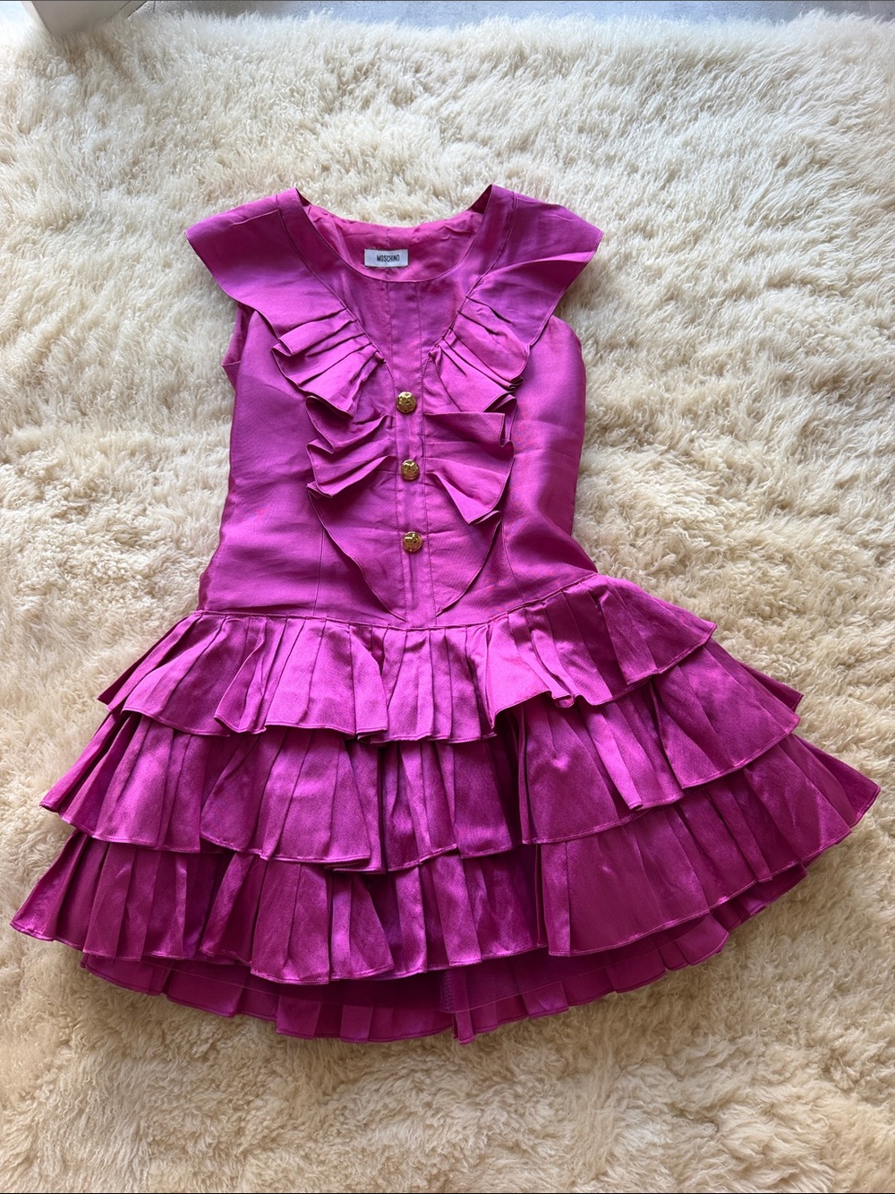 Moschino Fuchsia Ruffled Tiered Mini Dress